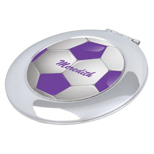 Customizable Football Soccer Ball Purple and White Vanity Mirror