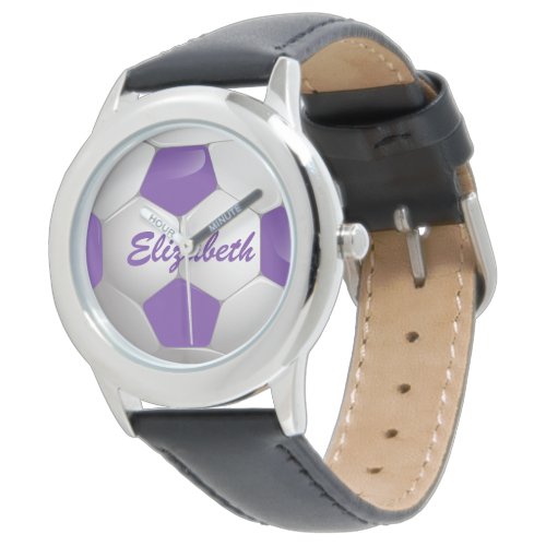 Customizable Football Soccer Ball Purple and White Watch