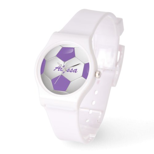 Customizable Football Soccer Ball Purple and White Watch