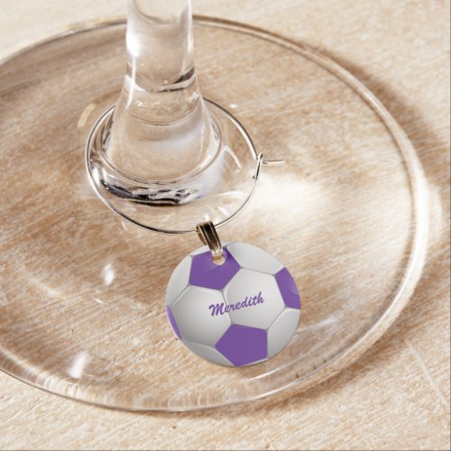 Customizable Football Soccer Ball Purple and White Wine Charm