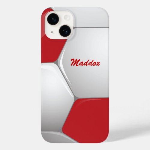 Customizable Football Soccer Ball Red and White Case_Mate iPhone 14 Case