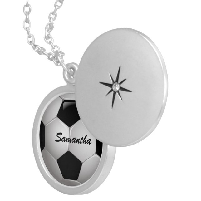 Customizable Football Soccer Ball Silver Plated Necklace (Front Right)