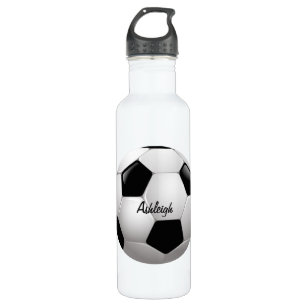 Personalized Custom Soccer Ball Aluminum White Finish 20-Ounce 600ML Sport  Water Bottle, 2 Lids, Customizable (Black)