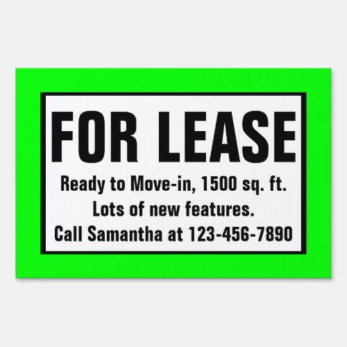 Customizable For Lease Sign Bright Green Yard Sign