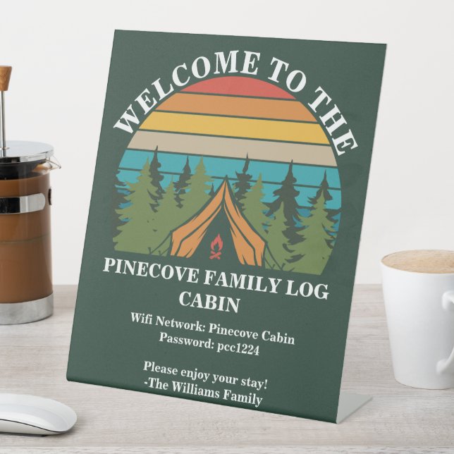 Customizable Forest friends Sunset Camping Tent Pedestal Sign (In SItu)