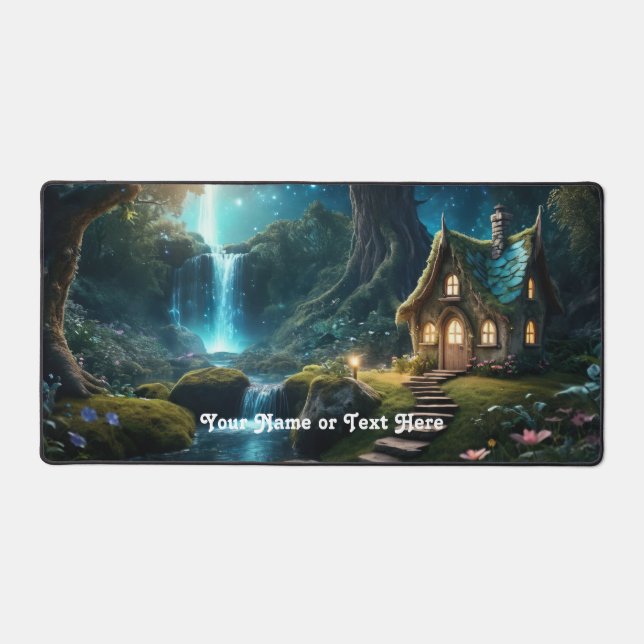 Customizable Forest Waterfall Cottage Desk Mat (Front)