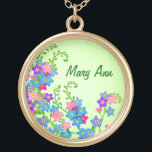 Customizable Forget Me Nots Floral Necklace<br><div class="desc">Original fine art design of little blue and pink Forget Me Not garden flowers by artist / designer Carolyn McFann of Two Purring Cats Studio printed on a quality and customizable necklace. Forget Me Nots are symbols of remembrance. Remember someone special with this lovely gift idea.</div>