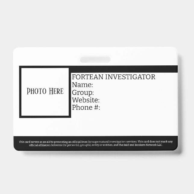 Customizable Fortean Investigator ID Badge (Front)