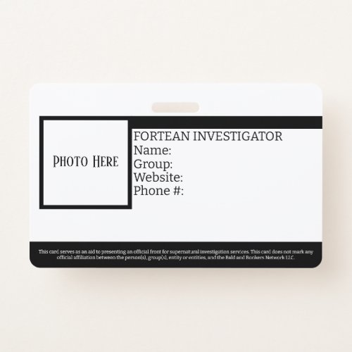 Customizable Fortean Investigator ID Badge