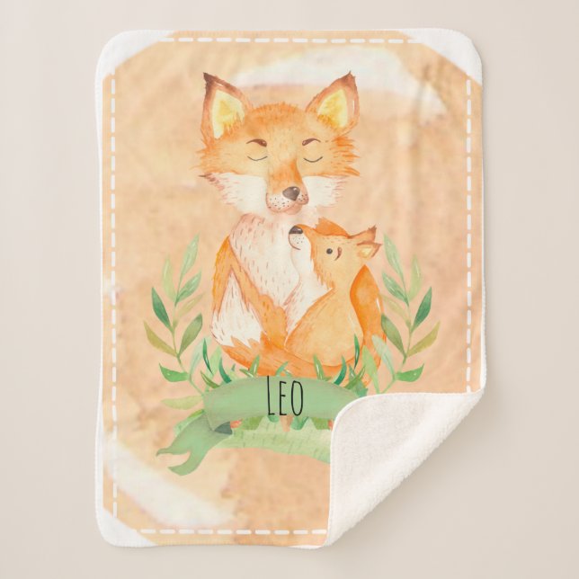 Customizable Fox Baby Blanket Sherpa (Front)
