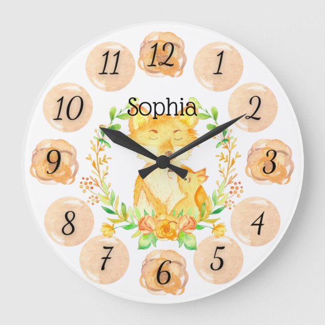 Customizable Fox Nursery Clock Large (Front)