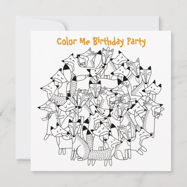 *~* Customizable FOXY FOXES COLOR ME Birthday Invitation (Front)