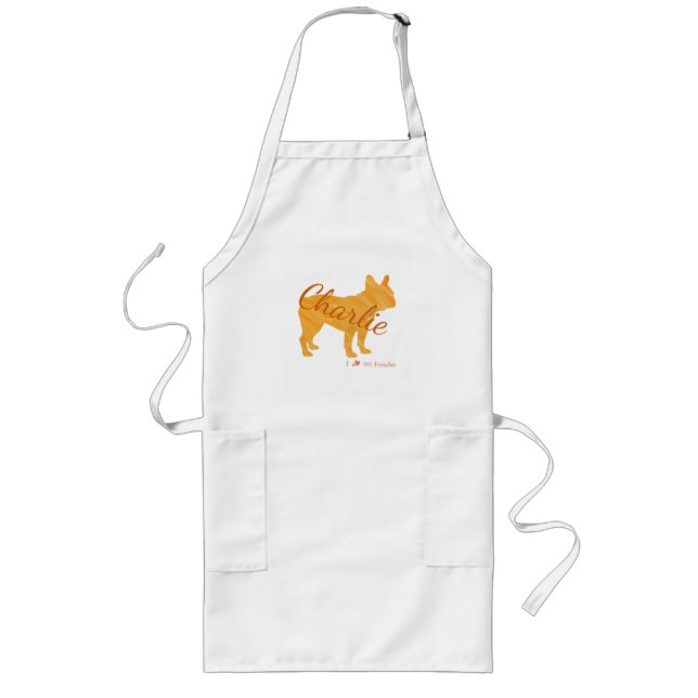 Customizable French Bulldog Pastel Orange Frenchie Long Apron (Front)