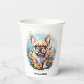 Customizable frenchie at the garden paper cups