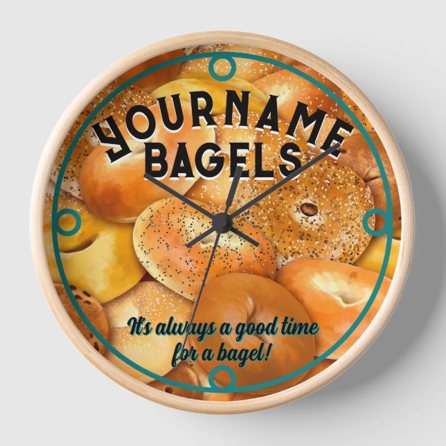 Customizable Fresh Bagels Business Decor Clock (Front)