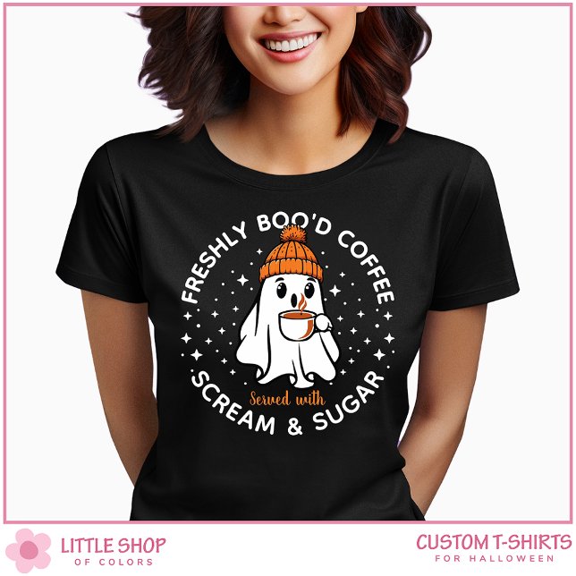 Customizable Freshly Brewed Coffee Ghost Halloween T-Shirt (Creator Uploaded)