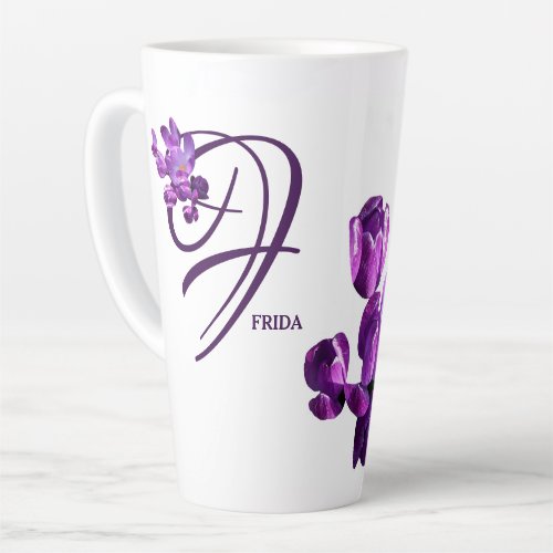 Customizable Frida name purple floral trendy boho Latte Mug