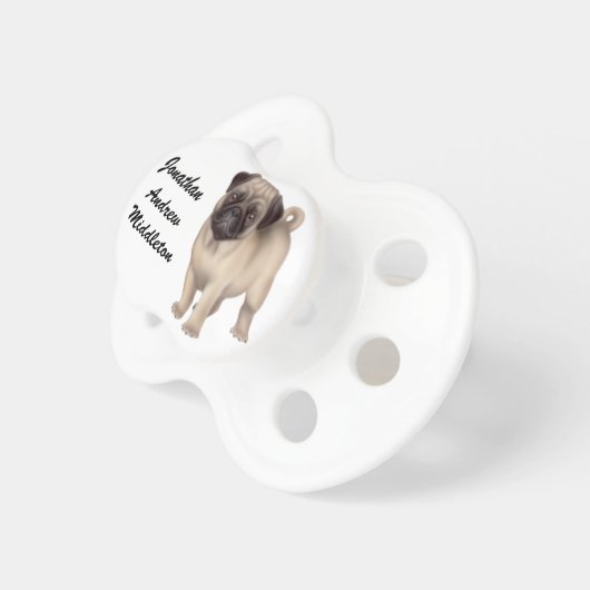 Customizable Friendly Pug Dog Pacifier (Front Right)