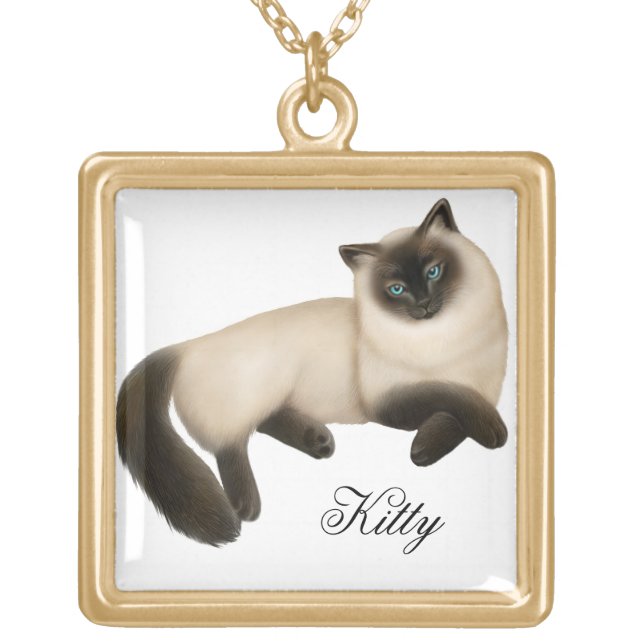 Customizable Friendly Siamese Cat Necklace (Front)