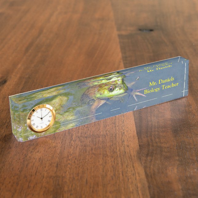 CUSTOMIZABLE / "FROG PEERING ABOVE WATER IN POND"  DESK NAME PLATE (Side)