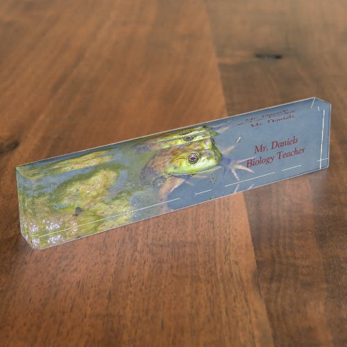 CUSTOMIZABLE  FROG PEERING ABOVE WATER IN POND NAMEPLATE