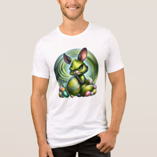 Customizable-Frustrated Bunny Embracing an Egg,  Tri-Blend Shirt