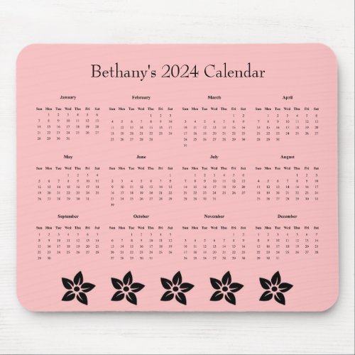 Customizable full year 2024 calendar mouse pad
