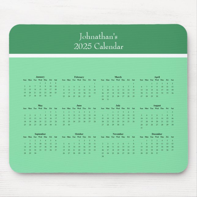 Customizable full year 2025 calendar mouse pad (Front)