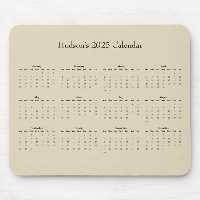 Customizable full year 2025 calendar mouse pad (Front)