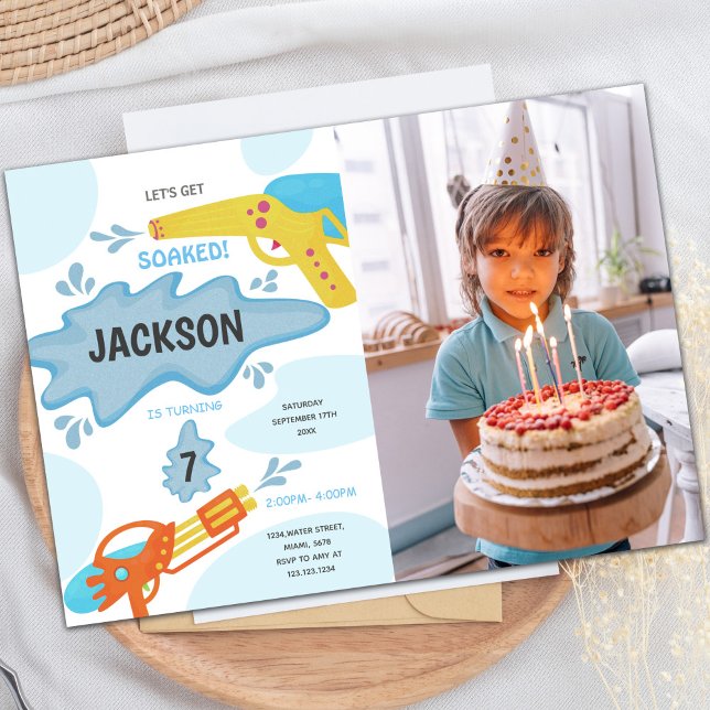 Customizable Fun Party Invitations for Kids (Blue Yellow Water Gun Birthday Invitations photo)