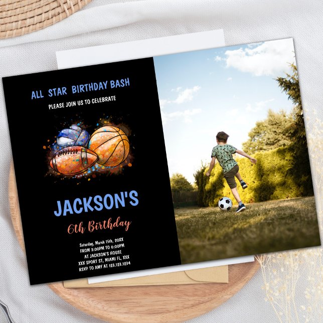 Customizable Fun Party Invitations for Kids (Paint Black Sports Birthday Invitations with photo)