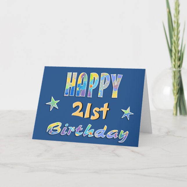 Customizable Fun Stars 21st Birthday Greeting Card (Front)