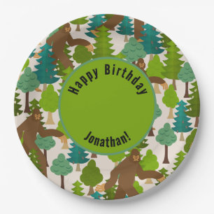 Customizable Funny Bigfoot in the Woods Paper Plates