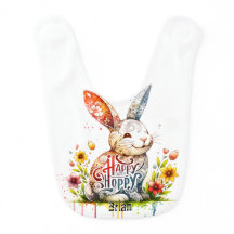 Customizable Funny Bunny Baby Bib with Flowers