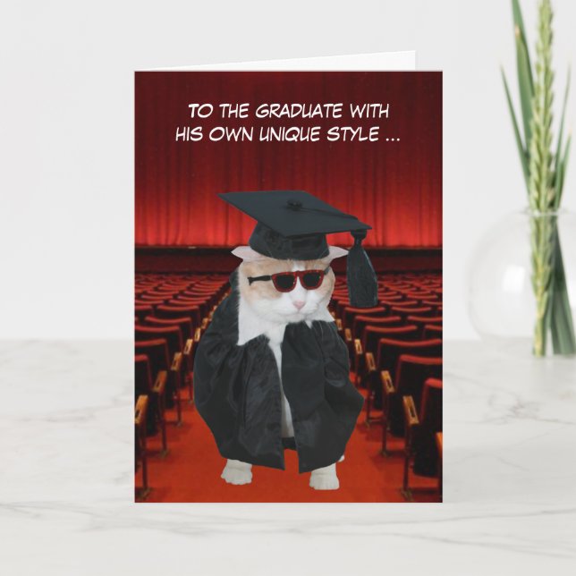 Customizable Funny Cat Graduate Card (Front)