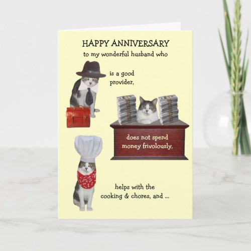 Customizable Funny Cat Husband Anniversary Card