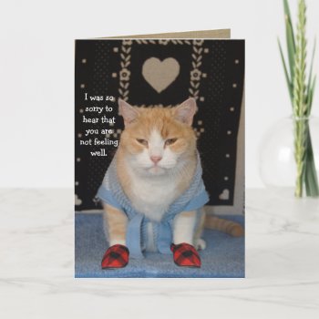 Customizable Funny Cat In Bathrobe Get Well Card by myrtieshuman at Zazzle