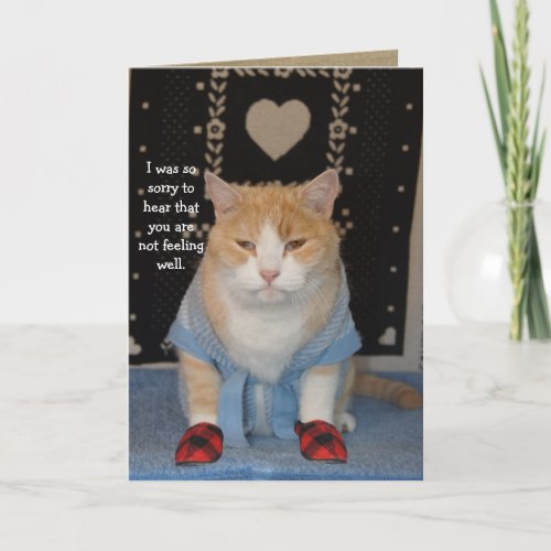 Customizable Funny Cat in Bathrobe Get Well Card