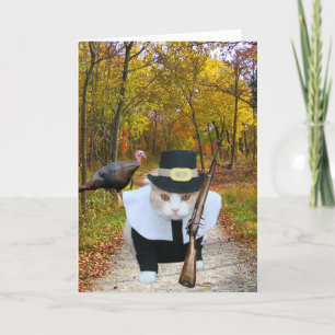 Customizable Funny Cat/Kitty Pilgrim Holiday Card