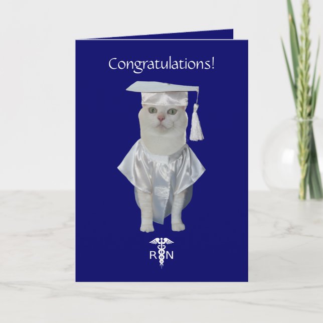 Customizable Funny Cat Nursing Graduation Card (Front)