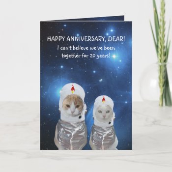 Customizable Funny Cats Space Anniversary Card by myrtieshuman at Zazzle