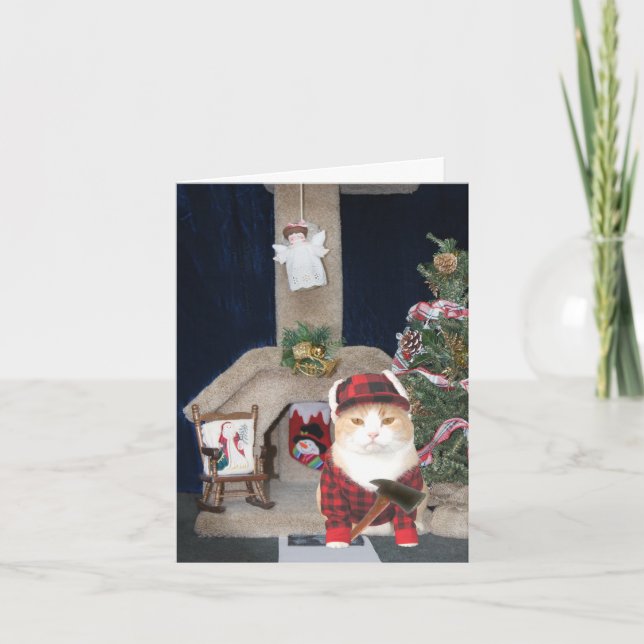 Customizable Funny Christmas Cat Condo Holiday Card (Front)