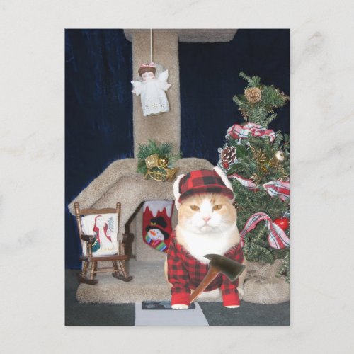 Customizable Funny Christmas Cat Condo Holiday Postcard