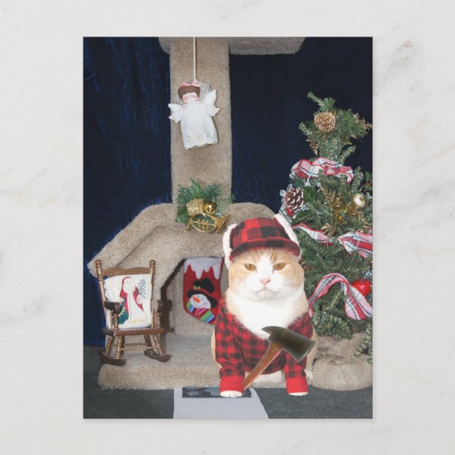 Customizable Funny Christmas Cat Condo Holiday Postcard (Front)