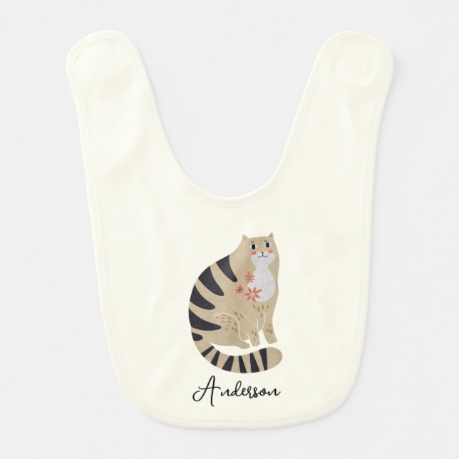 Customizable Funny Cute Smiling Cat  Baby Bib (Front)