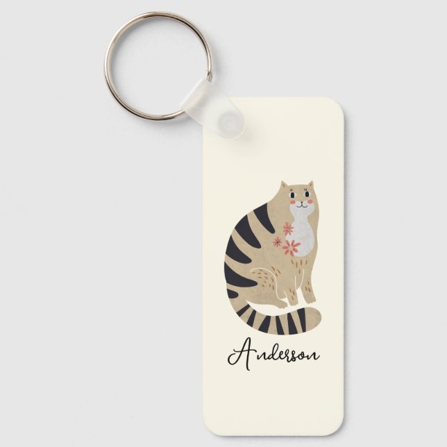 Customizable Funny Cute Smiling Cat Keychain (Front)