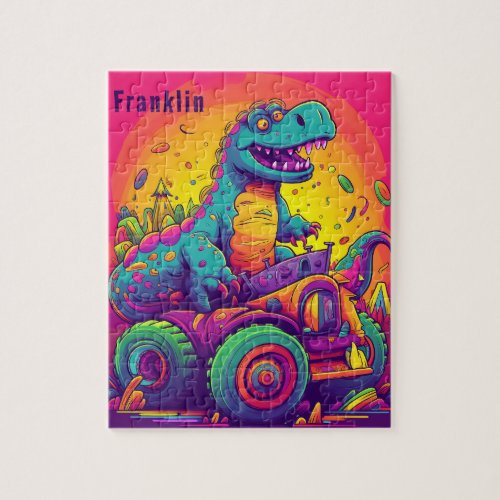 Customizable Funny Dinosaur Monster Truck  Jigsaw Puzzle