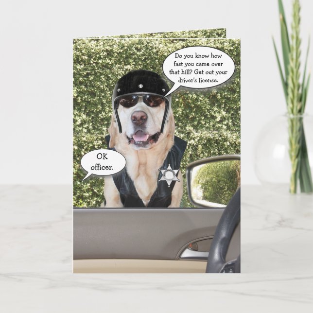 Customizable Funny Dog Motorcycle Cop Birthday Card (Front)