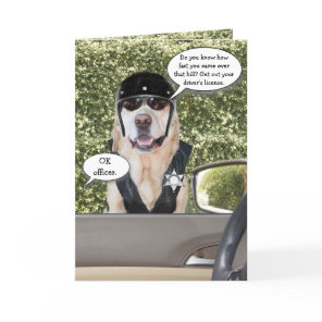 Customizable Funny Dog Motorcycle Cop Birthday Card