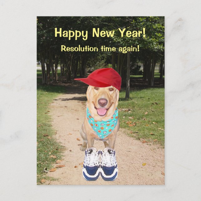 Customizable Funny Dog New Year Resolution Holiday Postcard (Front)